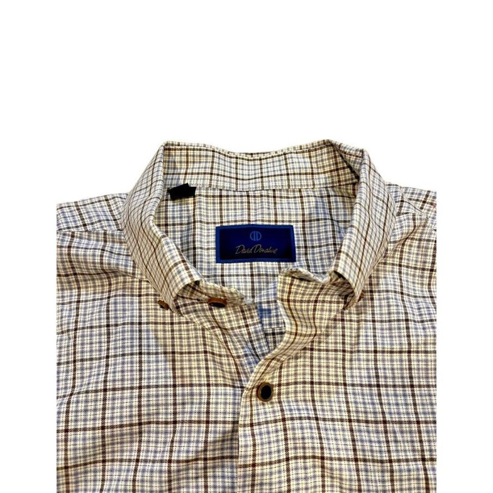 David Donahue Standard Superfine Twill Blue Brown Plaid Dress Shirt Men's Sz XL - Picture 2 of 7